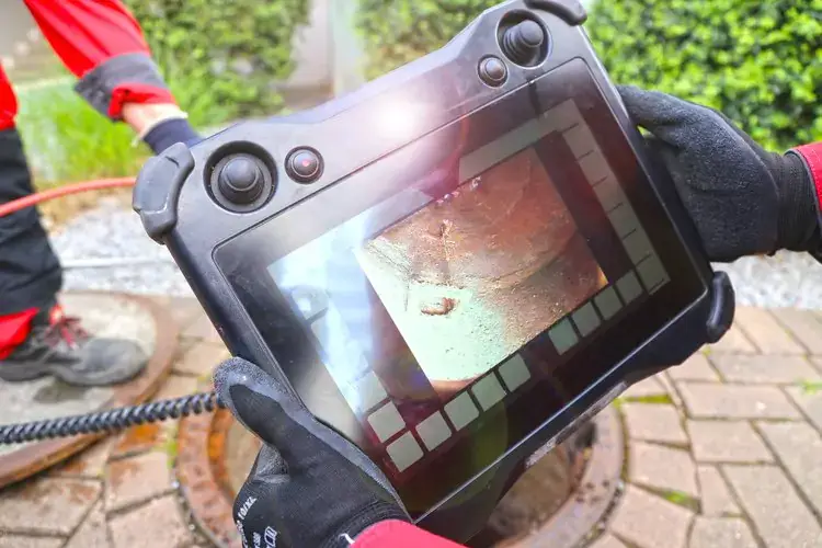 Plumbers using a camera to inspect a drain for Drain Cleaning.